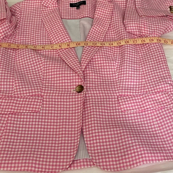 NWOT Talbots Classic Summer Blazer Pink/White Gingham Linen Blend Size 14p - Picture 8 of 11